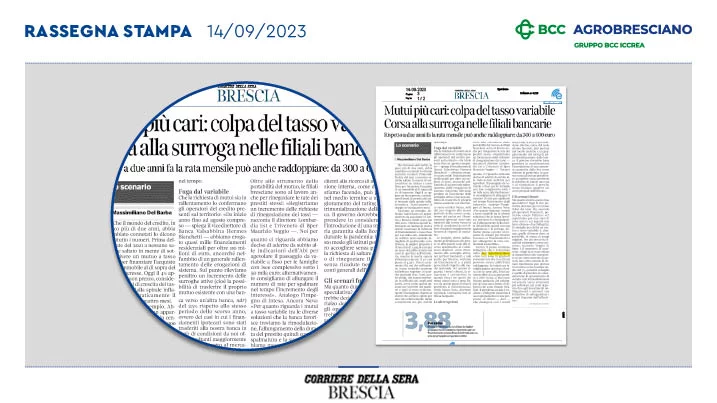 Rassegna Stampa - Corriere Brescia - Mutui più cari, colpa del tasso variabile.